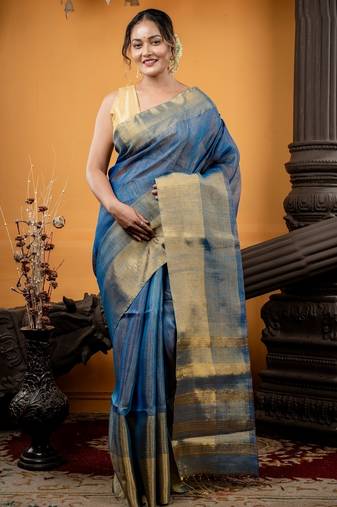 multicolor hand woven linen zari work all seasons sarees
