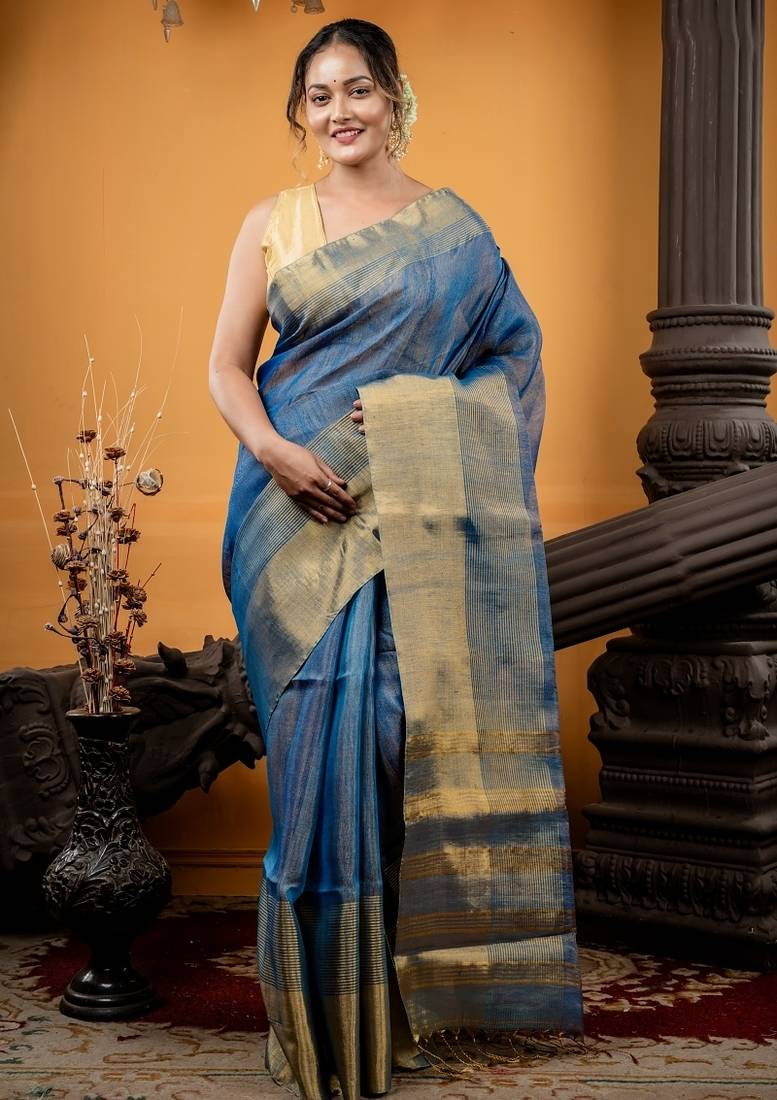 multicolor hand woven linen zari work all seasons sarees