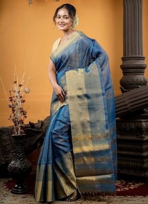 multicolor hand woven linen zari work all seasons sarees 3