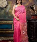 pink hand woven linen zari work all seasons sarees