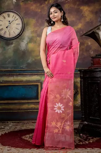 pink hand woven linen zari work all seasons sarees