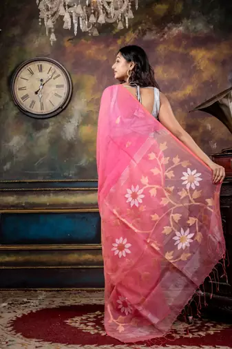 pink hand woven linen zari work all seasons sarees