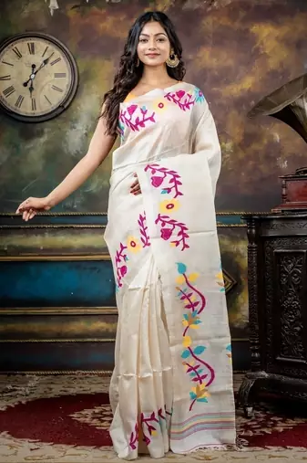 off white hand woven tussar bengal handloom all seasons sarees