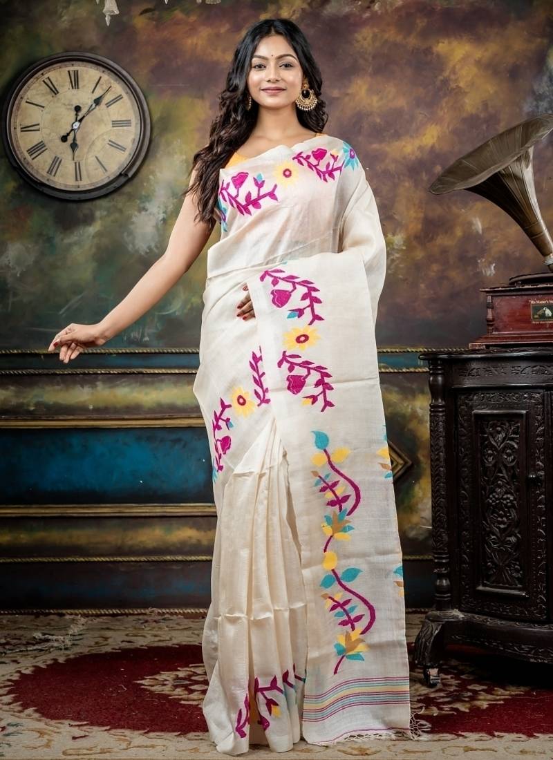 off white hand woven tussar bengal handloom all seasons sarees
