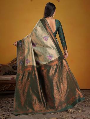 green art silk blend woven jacquard saree 2