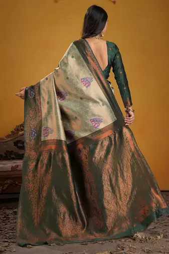 green art silk blend woven jacquard saree
