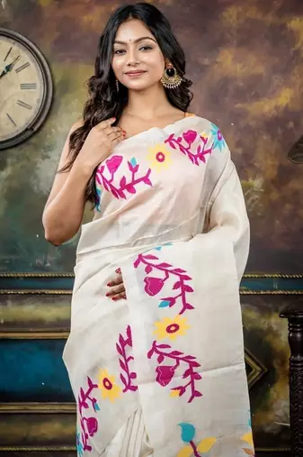 off white hand woven tussar bengal handloom all seasons sarees