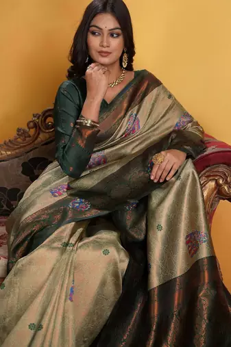 green art silk blend woven jacquard saree