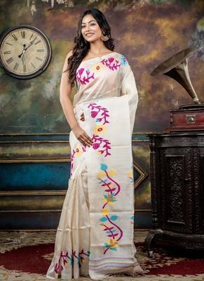 off white hand woven tussar bengal handloom all seasons sarees 3