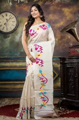 off white hand woven tussar bengal handloom all seasons sarees