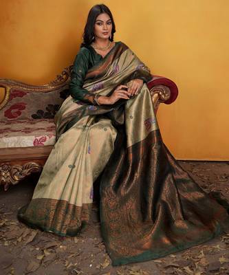 green art silk blend woven jacquard saree 4