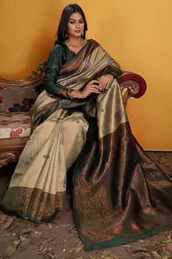 green art silk blend woven jacquard saree