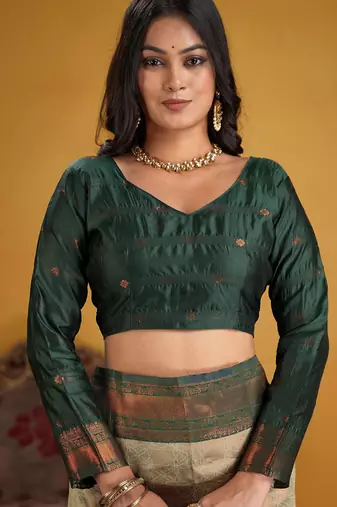 green art silk blend woven jacquard saree