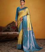 firozi color beautiful art silk fabric woven jacquard designer saree