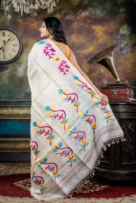 off white hand woven tussar bengal handloom all seasons sarees 4