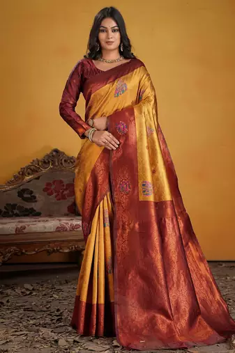 maroon color beautiful art silk fabric woven jacquard designer saree