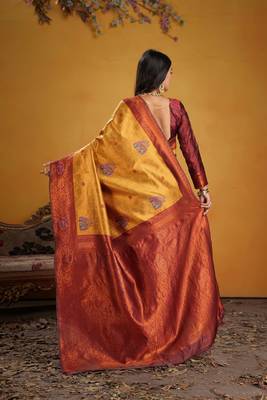 maroon art silk blend woven jacquard saree 2