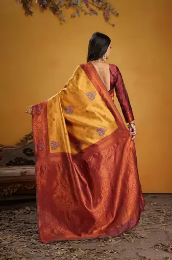 maroon art silk blend woven jacquard saree