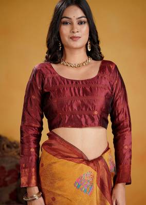 maroon art silk blend woven jacquard saree 5