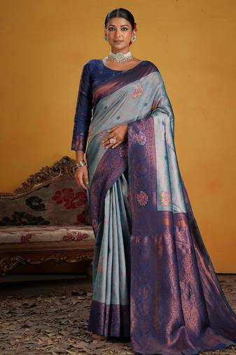 blue color beautiful art silk fabric woven jacquard designer saree