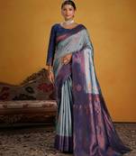 blue color beautiful art silk fabric woven jacquard designer saree