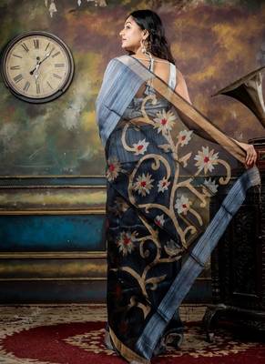 multicolor hand woven silk blend zari work all seasons sarees 4