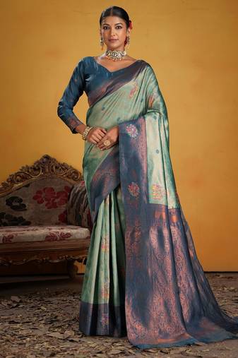 teal color beautiful art silk fabric woven jacquard designer saree