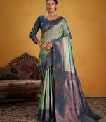 teal color beautiful art silk fabric woven jacquard designer saree