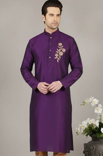 Purple embroidered dupion silk kurta