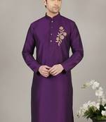 Purple embroidered dupion silk kurta