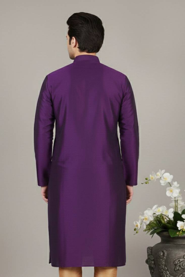 Purple embroidered dupion silk kurta