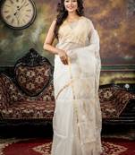 white hand woven silk blend cotton zari work all seasons sarees