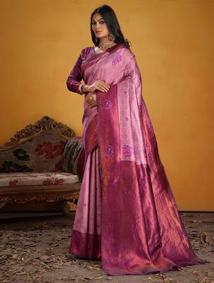 wine art silk blend woven jacquard saree 4