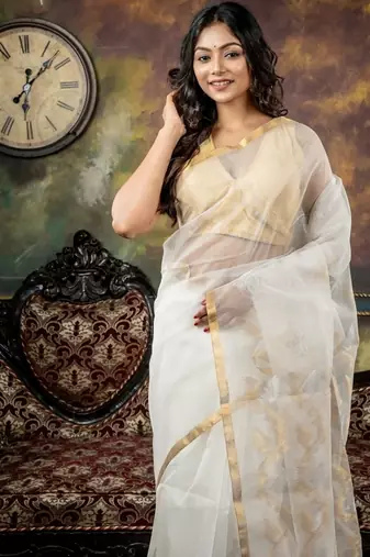 white hand woven silk blend cotton zari work all seasons sarees