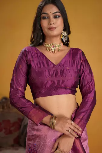 wine art silk blend woven jacquard saree