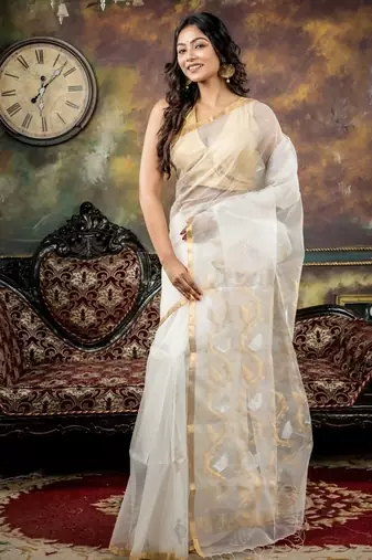 white hand woven silk blend cotton zari work all seasons sarees