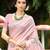 light pink color linen fabric woven designer saree with floral embroidered work