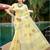 yellow color linen fabric woven designer saree with floral embroidered work