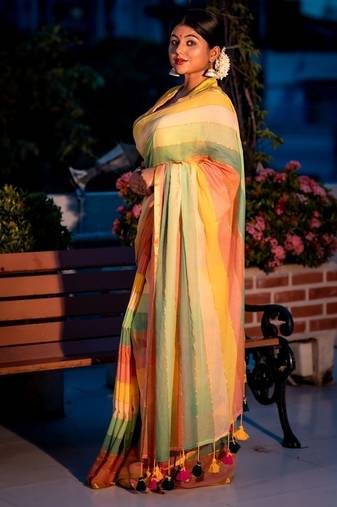 multicolor woven cotton zari work all seasons sarees