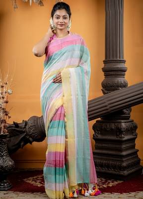 multicolor woven cotton zari work all seasons sarees 1