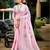 baby pink color linen fabric woven designer saree with floral embroidered work