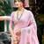 baby pink color linen fabric woven designer saree with floral embroidered work