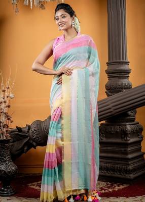 multicolor woven cotton zari work all seasons sarees 3