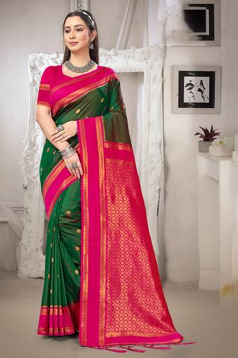green color art silk blended woven designer ethnic partywear saree