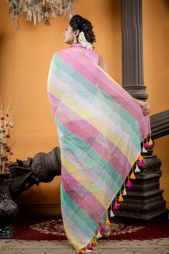 multicolor woven cotton zari work all seasons sarees