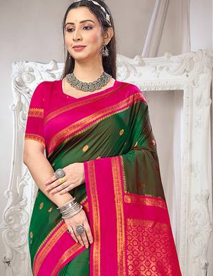 green art silk blend woven ethnic partywear saree 2