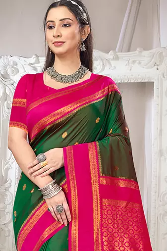 green art silk blend woven ethnic partywear saree