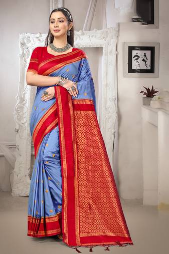 blue color art silk blended woven designer ethnic partywear saree
