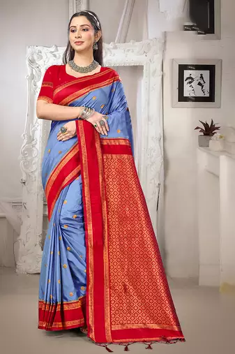 blue color art silk blended woven designer ethnic partywear saree