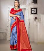 blue color art silk blended woven designer ethnic partywear saree